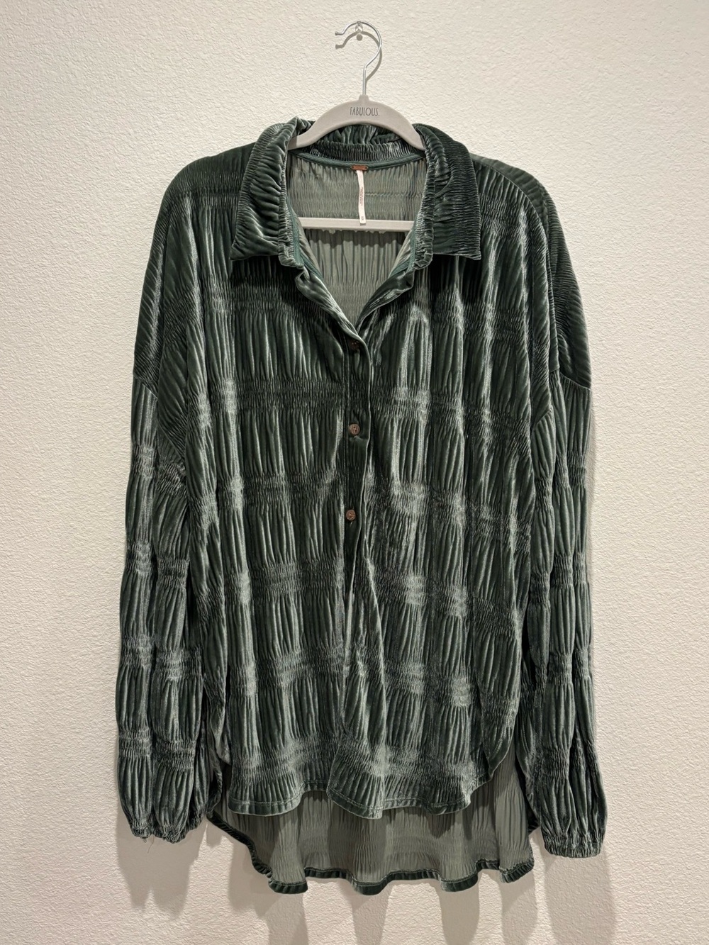 Free People Relaxed Crinkle Button-Front Shirt - Green